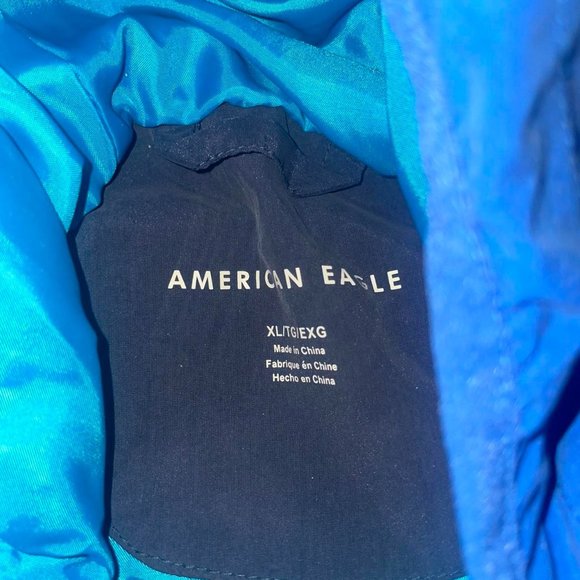American Eagle Blue Colorblock Windbreaker Hoodie Mens XL - Picture 3 of 4